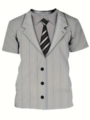 Men's Casual Suit Tie Print T-Shirt Tops Short Sleeve Crew Neck Men's Round Neck T-shirts New In Mens Cosplay Party Tee Shirts