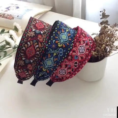 Breiter Turban für Damen, Haaraccessoires, Kopfbedeckungen, bestickte Haarreifen, Haarbänder, Stirnbänder, Kopftücher