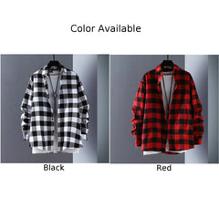 מעיל רחב לגברים עם דש, חולצות עבודה קז'ואל, חולצות רחבות עם דש, חולצות משובצות עם שרוולים ארוכים, חולצות מכופתרות, חולצות משובצות, אדום שחור