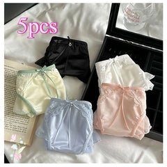 1/5pcs Women Ruffle Edge Sexy Lace Satin Transparent Underwear Thin Breathable High Elasticity Low Waist Seamless Panties Breifs