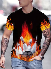 חולצת טריקו מודפסת בתלת מימד לגברים, ג'רזי באולינג, קיץ סיבתי, שרוולים קצרים, חולצות גדולות, בגדי גברים, גרפיים, חולצות טי