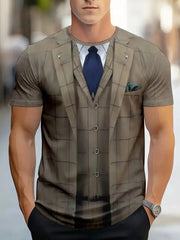 Men's Casual Suit Tie Print T-Shirt Tops Short Sleeve Crew Neck Men's Round Neck T-shirts New In Mens Cosplay Party Tee Shirts