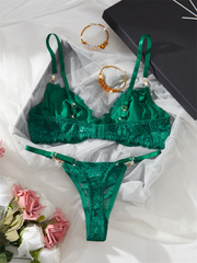 Women Lace Lingerie Ultra Sexy French Thin Bra Sets Intimate Exotic Sets Luxury Erotic Lingerie Dark Green Youth Sexy Lingerie