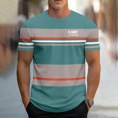 Fashion Stripe Printed Short Sleeve Clothing 2025 Casual Men's T-shirt Apparel Simple Loose Male Tees Top Soft Breathable Menswe