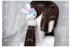 Anime-Accessoires, weißer Pelzhaarring, japanischer Lolita-Stil, doppelter Pferdeschwanz, Haarschmuck, Haarband, Kawaii-Accessoires