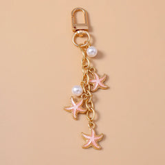 Fashion Summer Beach Shell Pearl Starfish Keychain for Women Men Car Key Handbag Purse Hanging Key Chains DIY Accessories