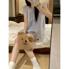 Striped Undershirt Pajamas Women's Sleeveless Shorts Thin Section Small Fly Sleeve Sweet Homewear Ladies Sleepwear Loungewear