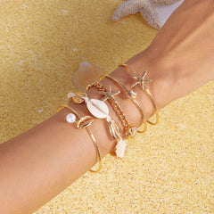 קיץ בוהמי כוכב ים צדף קונכייה צמידי לנשים גברים אופנה צבעוני חרוזים צמיד חוף תכשיטי חג מסיבת אביזרים