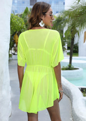 2025 Trend Sarong Beachwear Women Summer Bath Exit Dress Beach Cover Up V Neck Short Sleeve Bikini Coverup Green praiaa feminino
