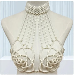 Sexy Accessories Women Bikini Pearl Chest chain Body Chain Jewelry Totally Hand-made Bra Fringed For Beach Nightclub Waist Chain