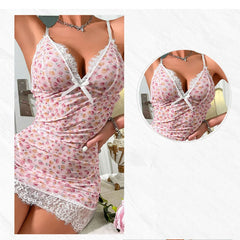 Sexy Women Elastic Lingerie V-neck Sleeveless Lace Dress Comfortable Female See-through Pajamas Nightdress Breathable Underwear