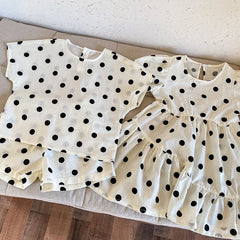 Trendy Children's Summer Clothing Boy's Casual Polka Dot T-shirt Set Girl's Sweet Dress Sibling Outfits Kid's Tee & Shorts Suit