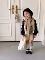 Children Clothing Set Girls Korean Style 2024 New Fashionable Spring and Autumn Suits Girls Baby Coat Short Skirt Two Piece Set