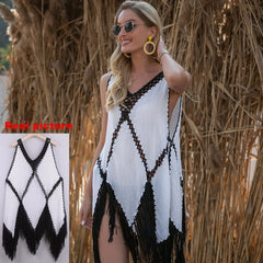 Beach Cover Ups For Women Fringe Tunic 2025 Swim Cover Up White Black Tunics Woman Summer Dress Women's Swimwear Cover-ups