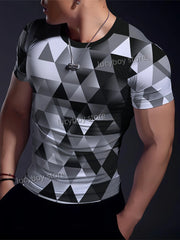 Sportliches Herren-T-Shirt fürs Fitnessstudio, Muskeltraining, Kurzarm, schnelltrocknend, mit Karomuster, Oversize-Schnitt, Herrenbekleidung