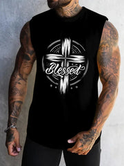 Summer Men's Simple American Flag Printed Sleeveless Round Neck Vest Daily Sports Fitness Fashion Sleeveless Clothing S-5XL