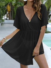 2025 Trend Sarong Beachwear Women Summer Bath Exit Dress Beach Cover Up V Neck Short Sleeve Bikini Coverup Green praiaa feminino