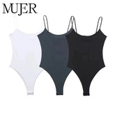 MUJER 2025 Sexy, figurbetonter Body für Damen, weiß/schwarz, rückenfrei, Einteiler, Jumpsuit, sexy Dessous