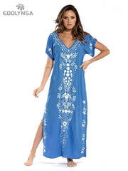 Embroidery Beach Cover Up Saida de Praia Swimsuit Women Bikini Cover Up Tunics for Beach Pareo Sarong Beachwear #Q790