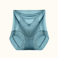 Damen-Slips mit hohem Bund aus Eisseidenspitze, sexy, atmungsaktiv, luxuriöse, nahtlose Satin-Unterwäsche, Po-bedeckend, Damen-Dessous