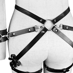 Exotisches SM-Bondage-Set: Oberschenkelfesseln aus Leder, Taillengürtel, Handschellen, Bettgurt, Rollenspielspielzeug für Paare