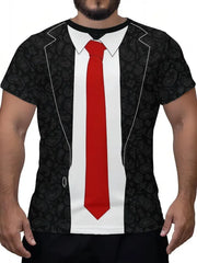 Men's Casual Suit Tie Print T-Shirt Tops Short Sleeve Crew Neck Men's Round Neck T-shirts New In Mens Cosplay Party Tee Shirts