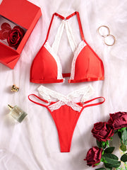 Red Female Lingerie 2-PCS Set Front Closure Plunge Bra & Thong Sets Fantasy Erotic Underwear For Women Beautiful Nightwear 18+