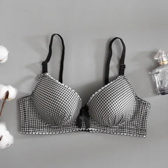 Japanese Underwear Female Small Breasts Gathered Thin Section Underwear Comfortable Breathable Girls Plaid Bra