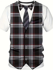 Men's Casual Suit Tie Print T-Shirt Tops Short Sleeve Crew Neck Men's Round Neck T-shirts New In Mens Cosplay Party Tee Shirts