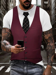 Men's Casual Suit Tie Print T-Shirt Tops Short Sleeve Crew Neck Men's Round Neck T-shirts New In Mens Cosplay Party Tee Shirts