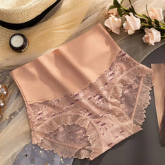 Ultrathin Lace Panties for Women High Waist Ice Silk Mesh Flower Briefs Underpants Cotton Crotch Seamless Underwear Gifts