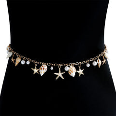 Boho-Sommer-Strand-Muschel-Taillenkette mit Imitationsperle, Seestern- und Muschelanhänger für Damen – Modeschmuck-Accessoires