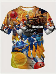 חולצת טריקו מודפסת בתלת מימד לגברים, ג'רזי באולינג, קיץ סיבתי, שרוולים קצרים, חולצות גדולות, בגדי גברים, גרפיים, חולצות טי