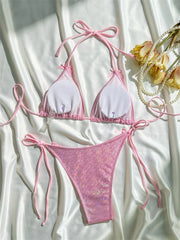 Glänzender pinkfarbener Bikini, extrem trägerloser rückenfreier Badeanzug mit Push-up-Effekt, Kawaii-Schleife, Urlaubsbademode, Damen-Mikro-Tangas, Strandbadeanzug