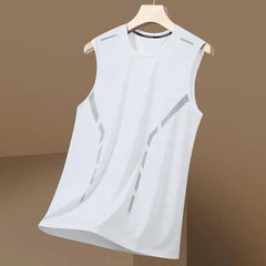 Cooling Technology Tank Top Men Vest Ice Silk Sport Vest O Neck Loose Fit Solid Sleeveless Sweat Absorption Quick Dry Tank Top