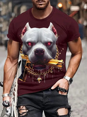 Men's Casual Crew Neck T-shirt 3D Cartoon Wolf Print Hip Hop Outdoor Street Trend Top Summer Short Sleeve T-shirt Sport