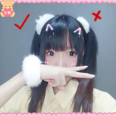Anime-Accessoires, weißer Pelzhaarring, japanischer Lolita-Stil, doppelter Pferdeschwanz, Haarschmuck, Haarband, Kawaii-Accessoires
