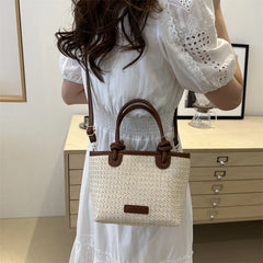 תיק כתף קש קלוע לנשים לחופשת קיץ וחוף הים, בעיצוב פשוט ליום-יום, תיק דלי קטן לנשים, מתאים לנסיעות, תיק קרוסבודי