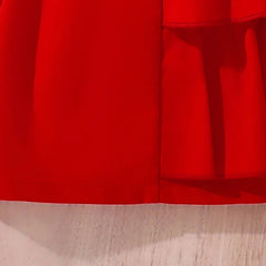 kids Clothing Sets For Girls Red Sleeveless Square Collar Ruffled Bowknot Elastic-Waist 8-12 Years Summer Fashion Sweet Style