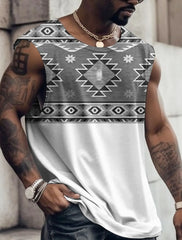 קיץ חדש לגברים וסט טי עם דוגמא שבטית צווארון עגול ביגוד יומי כושר ספורט וינטג' ללא שרוולים חולצות אתניות מודפסות