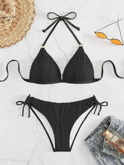 Sexy Bikini 2025 Women White Black Lace Up Backless Padded Micro Swimsuit Push Up Beach Bathing Suit Tie Side Thong Swimwear