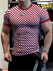 Sportliches Herren-T-Shirt fürs Fitnessstudio, Muskeltraining, Kurzarm, schnelltrocknend, mit Karomuster, Oversize-Schnitt, Herrenbekleidung