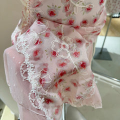 Sexy Underwear Rose Print Sleepwear Chemise Night Dress Women Nightgowns Lace Ruffle Trim Underwear Pajama Home Dressing Gown