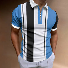Modisches Polo-Shirt für Herren mit Streifenmuster, Reißverschluss, Kurzarm, Streetwear-Stil, 3D-Druck, Trend-Polo-Shirt für Herren, Übergröße 6XL, lässige Oberteile