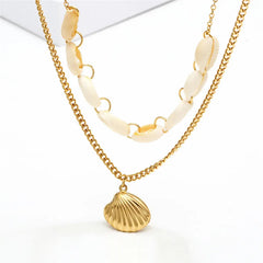 Summer Beach Women Jewelry Double-layer Necklace Earrings Set Accessories Fashion Jewelry Stainless Steel Jewelry Sets