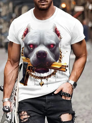 Men's Casual Crew Neck T-shirt 3D Cartoon Wolf Print Hip Hop Outdoor Street Trend Top Summer Short Sleeve T-shirt Sport