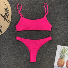 Neon Hot Pink Micro Bikini Push Up Swimsuit Women Padded Summer Beach Wear Bathing Suit Mujer Thong Swimwear Biquini Brazilian