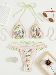 Print Bikinis Bordered Bikini Set Mciro Halter Swimwear Women Swimsuit Sexy Beachwear Brazilian Biquini Triangle Bathing Suits