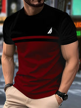 Men'S Novelty 3D Crew Neck T-Shirt,Casual Polyester Knit Fabric with Slight Stretch,Regular Fit,with Striped Pattern,