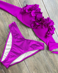 2025 New Summer New Sexy Petal Push Up Backless Bikini Set Women Fashion Flower Ruffles Bikini Lady Solid Beachwear Bathing Suit